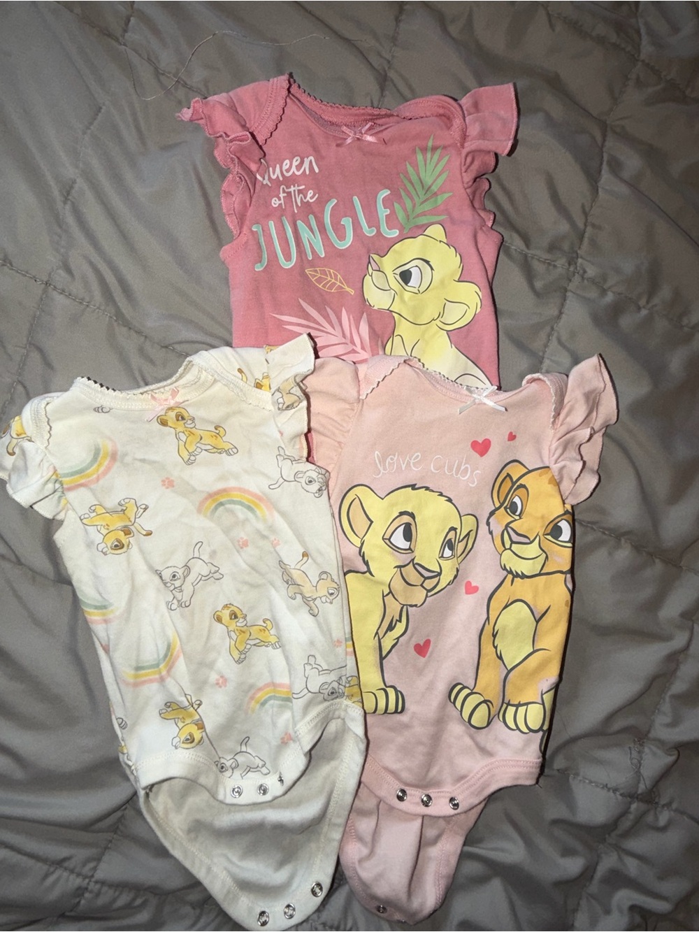 Disney Pink & White Lion King Simba Trio One-Piece Bodysuits